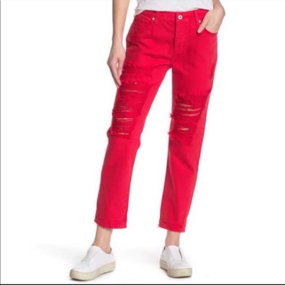 Lucky Brand Red Sienna Slim Boyfriend Jeans distressed destroyed size 6 - Picture 2 of 12